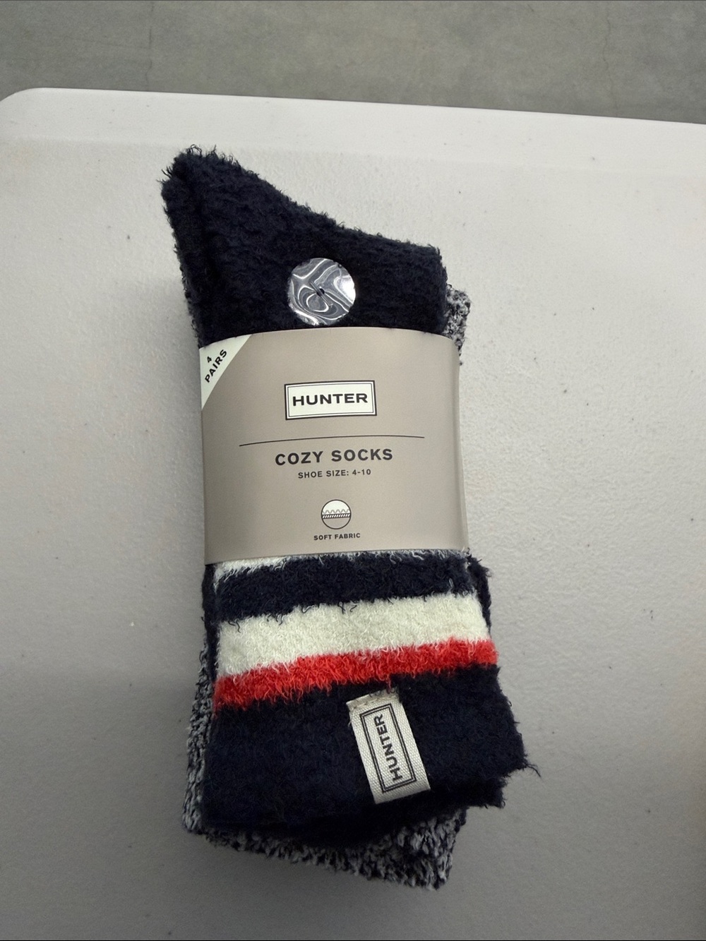 Hunter Men's Cozy Crew Socks in Navy with Red & White Stripes
